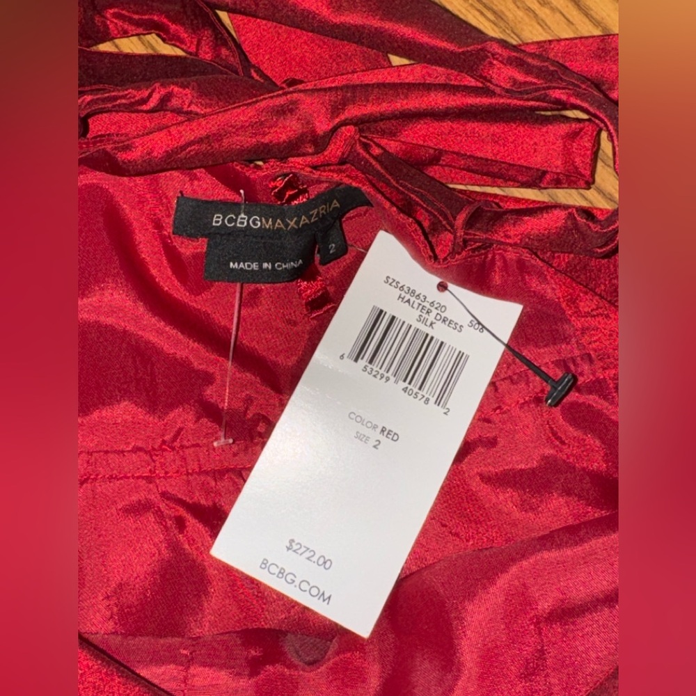 BCBG Maxazria red sleeveless Silk NWT deep V neck halter dress sz 2 - Picture 9 of 10